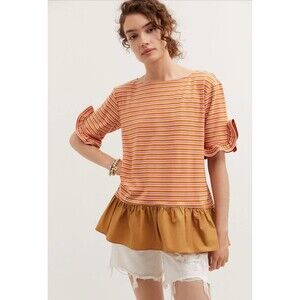 Maeve Anthropologie Ruffled Peplum Top XS Neutral Motif